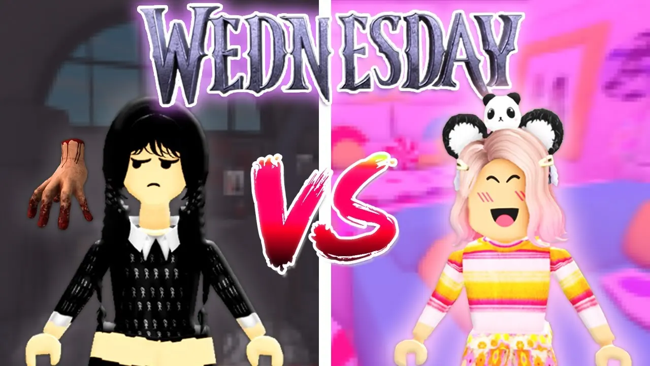 Thumbnail for "Bloxburg WEDNESDAY vs. ENID Bedroom BUILD-OFF!" on DaPandaGirl